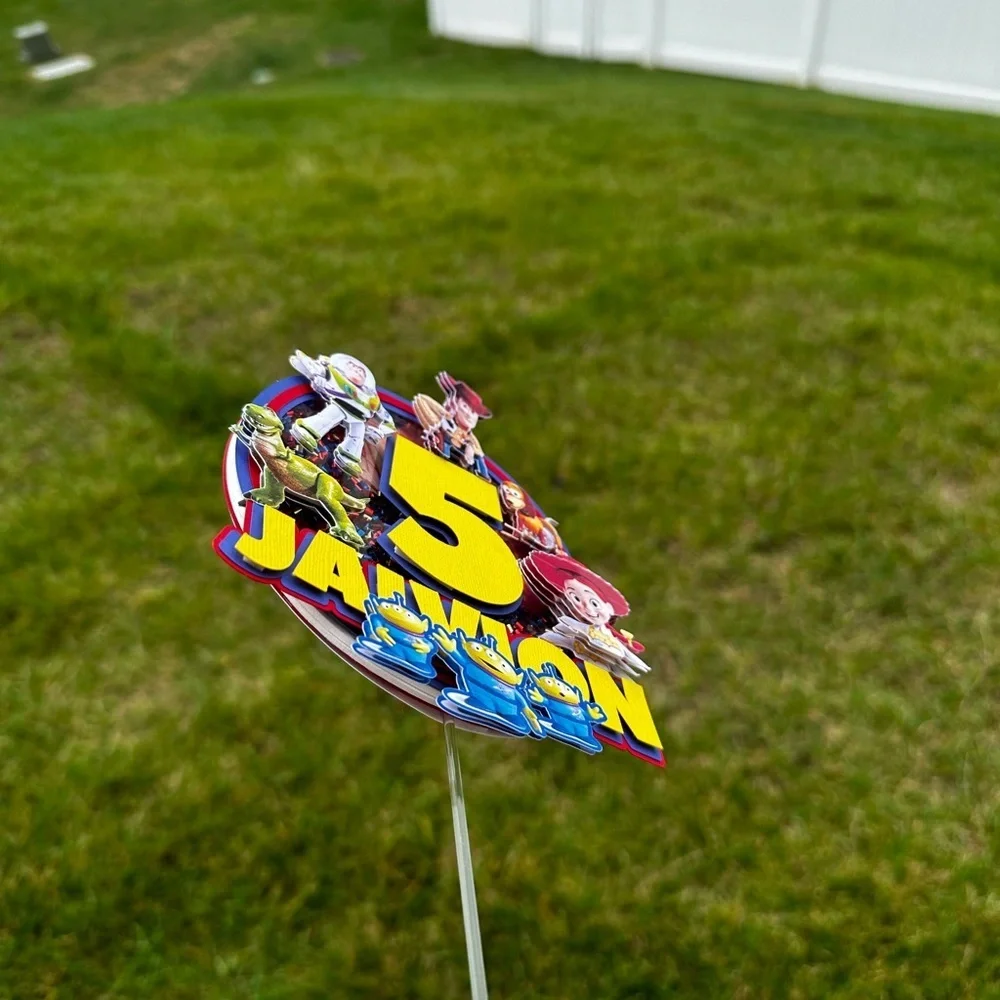 Handmade 3D Toy Story‎ Cake Topper – Custom Name & Age – Shaker + Light-Up